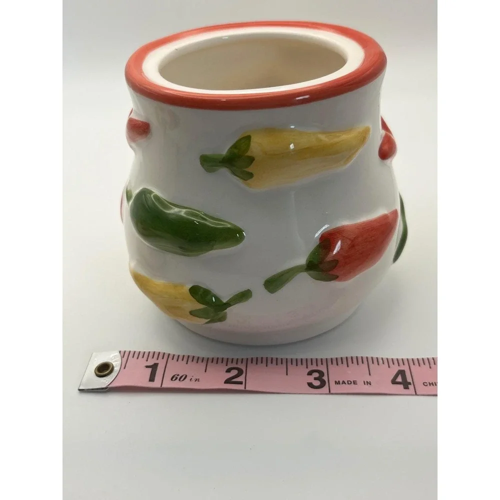 SAP Trading‎ Co Ceramic Chili Pepper Canister Small Jar with Lid 3D Embossed 5in